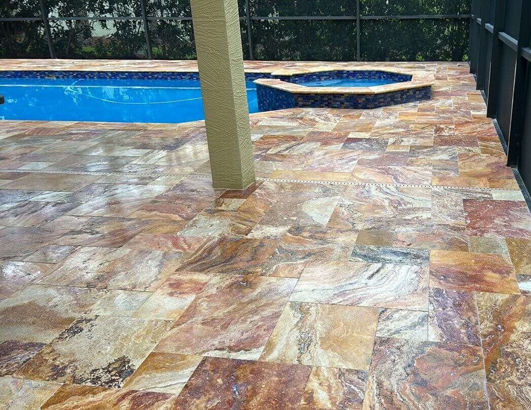 brown marbled travertine urethane gloss