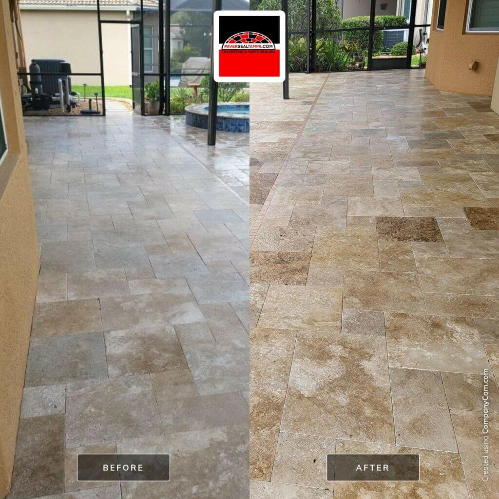 Lanai Travertine Sealing For Wimauma, FL Home Paver Seal Tampa
