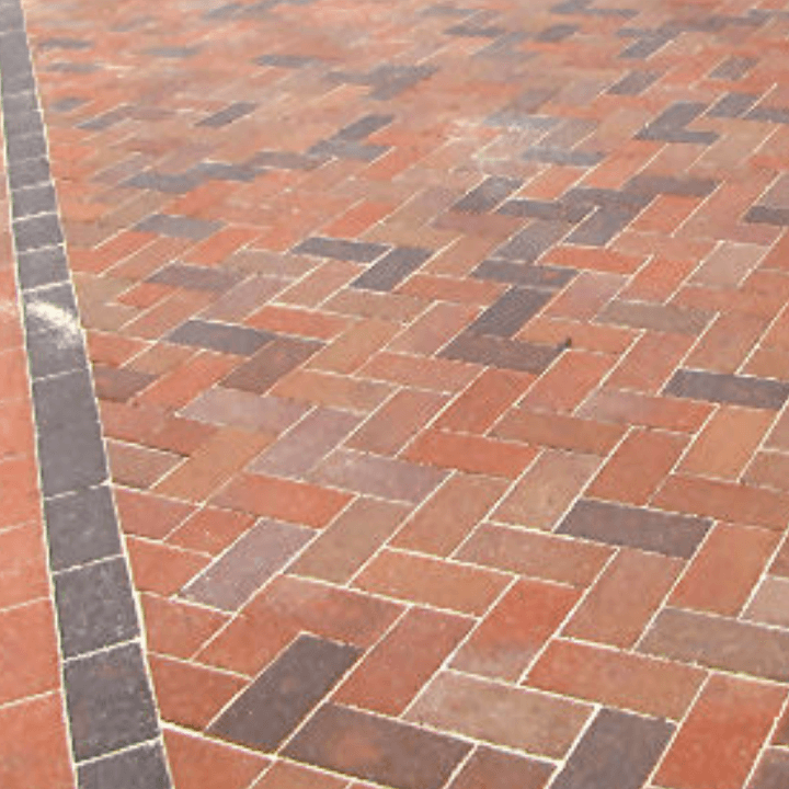 Herringbone red and grey pavers